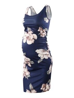 Navy Floral Maternity Tank Dress - Sleeveless Nursing-Friendly